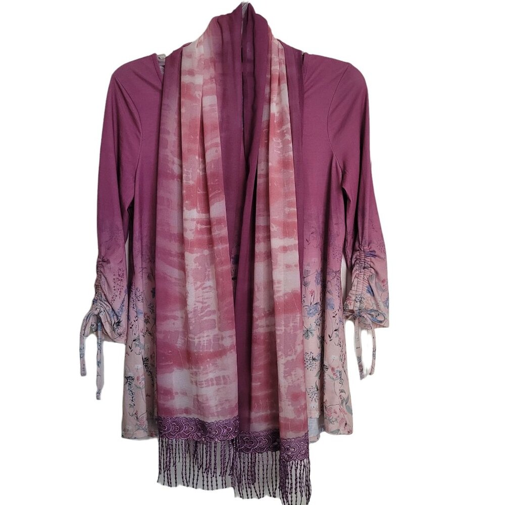 Women's Shirt With Scarf One World Live and Let Live Charming Art  Size M